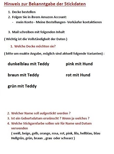 Babydecke Teddy / Hund mit Namen und Datum bestickt Kinderdecke Decke - 2