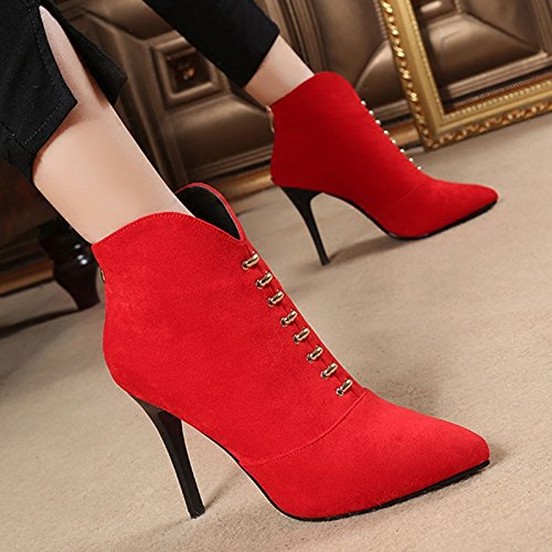 SFSYDDY-High Heeled Shoes Autumn And Winter New Broken Down By That Point Martin Boots Female Boots Satin Fashion Rear Zipper Tide