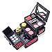 MUA LIMITED Cosmetic Aluminum Train Case, Compact Makeup Storage Organiser, Beauty Box with Lock and Key, Hot Pink with Black Trim 19.5 L x 15 W x 16 H (cm)