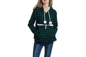 DOTBUY-SHOP Womens Cute Kangaroo Pouch Hoodie, DOTBUY Warm Hooded Plaid Sweatshirt Cat Dog Pet Holder Long Sleeve Hoodies Carriers Pullover