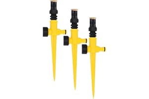 TRACOMPAN 3PCS Garden Sprinkler, Automatic Lawn Sprinkler with 360° Adjustable Rotating Sprayer Nozzle & Spike Base for Grass Patio Yard Plants Flowers Vegetables Watering Irrigation System (Yellow)