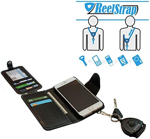 Wallet case for iphone 6 plus with dangle holder and Reelstrap