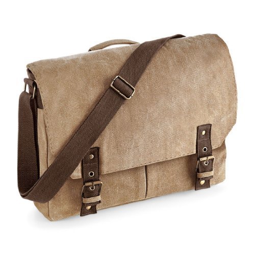 Shirtstown Vintage Canvas Satchel Messenger, Schultasche, Umhängetasche, Schultertasche sahara