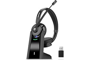 Vonztek Bluetooth Headset, Wireless Headset mit Mikrofon,Headset Mit Mikrofon Geräuschunterdrückung und Stummschaltung/Ladestation/Dongle, Kit für Computer/Teams/Laptop/Zoom