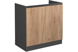 Vicco mobile lavello cucina R-line, Quercia dorata/Antracite, 80 cm Forma a J, senza piano di lavoro