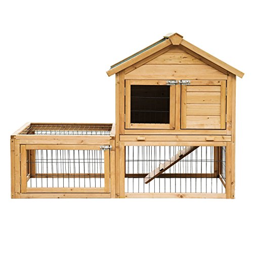 Homcom Conejera Gallinero Pajarera Granja 130x98x52cm (LxAlxAn) Madera Maciza con Techo