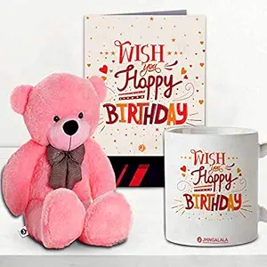 Jhingalala Soft Plush Fabric Teddy Bear with Ceramic Coffee/Tea Mug and Greeting Card, Combo Gift Pack for Boy, Girl, Wife, Kids, Girlfriend for Birthday