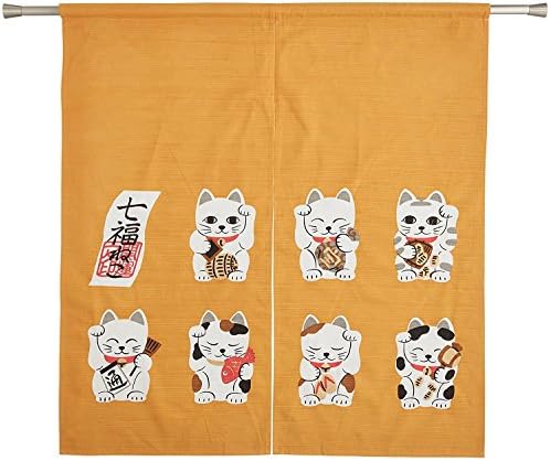 Narumikk noren 90cm (Japanese curtain) 7 Fortune cats Yellow Noren 17-195 from Japan