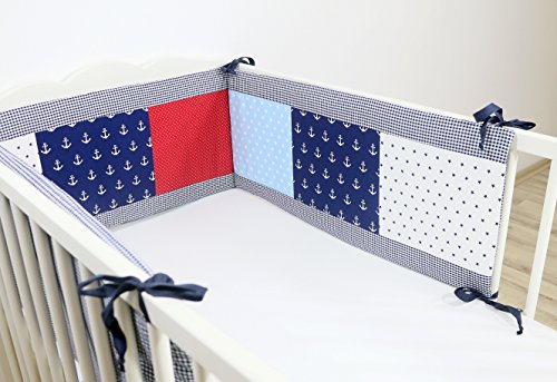 BEBILINO ® Nestchen Bettnestchen & Bettumrandung ALLE GRÖSSEN für Babybetten ANKER ROT BLAU