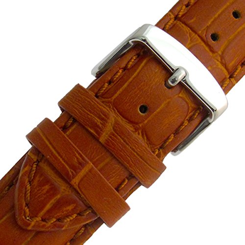 , XXL gepolsterte Croc Getreide echtes Leder Uhrenarmband Band 24mm hellbraun chrom (Silber Farbe) Schnalle , XXL gepolsterte Croc Getreide echtes Leder Uhrenarmband Band 24mm hellbraun chrom (Silber Farbe) Schnalle