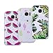 Produktbild VemMore [3 Packs] Kompatibel für Galaxy S7 Hülle Transparent Weiche Silikon Handytasche Handyhülle Schutzhülle TPU Ultra Dünn Durchsichtig Kratzfest Motiv - Grüne Blätter, Wassermelone und Kaktus
