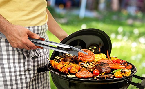 Linnuo® Grillzange Edelstahl Holz Griff 45cm, XXL Grillzange Küchenzange Zange aus hochwertigem Edelstahl und echtem Holz, ideal für Grillen Kochen Servieren, 45 x 5 x 5cm - 5