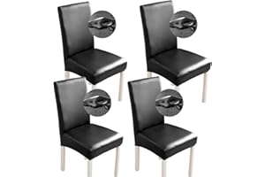 SHUKII Bestenrose Stretch Dining Chair Covers Waterproof PU Leather Chair Slipcovers Chair Protector Cover Universal Chair Covers for Dining Room Kitchen Hotel (Set of 4, Black)