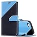 Produktbild iPhone SE Hülle,iPhone 5S Hülle,KunyFond Ledertasche Flip Case Schutzhülle Brieftasche im BookStyle,Frosted Buntes Muster PU Leder Hülle Handytasche Kunstleder PU Lederhülle Folio PU Leather Handyhülle Klapphülle Wallet Book Case Schutz Schale Stoßfest Bumper Ultra Slim Dünn Silikon TPU Back Rückseite Tasche Ständer Etui mit Klappständer Standfunktion Karteneinschub und Magnetverschluß Anti-Scratch Shell Pouch Flip Case Cover für Apple iPhone SE/5S/5 - Schwarz+Hellblau