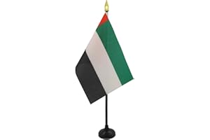 AZ FLAG - United Arab Emirates Table Flag 4'' x 6'' - Emirati Mini Desk Flag 100% Polyester 15 x 10 cm - Office Mini Banner with 10'' Pole - Golden Spear