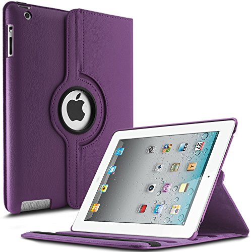 iPad 2 3 4 Hülle,Infiland PU Ledertasche lederhülle 360°Drehbarer Stand Smart Cover Case Schutzhülle Tasche Etui für Apple iPad 2,iPad 3, iPad 4(mit Auto Schlaf / Wach Funktion)(Lila)