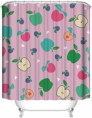 LINGCURTAIN 72" x 72" Shower Curtain Liner Apple Fruit Print Fabric for Decorative Bathroom Curtains, Pink Green Blue