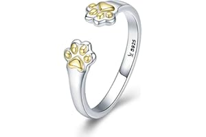 YASHUO Anillo de plata de ley 925 con huella de animal y pata de animal ajustable, anillo de plumas para esposa, hija, madre, hermana, para regalo de cumpleaños, joyería de moda para adolescentes, Cristal