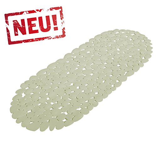 Graue Anti Rutsch Matte für die Badewanne - große Wanneneinlage 99 x 39cm mit Saugnäpfen - Schadstofffreie Wannenmatte in schöner Kieseldekor Steinoptik
