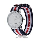 Uhr mit Nylonarmband, blau-rot-weiß gestreift