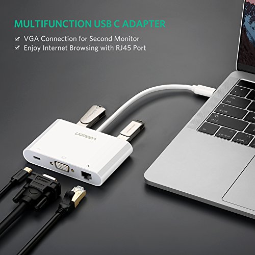 UGREEN USB C auf VGA USB 3.1 Typ C auf VGA USB Typ C 3.1 Buchse mit RJ45 Ethernet 10/100Mbps Adapter AV 1080P HDTV für 12 Inch neue MacBook 2016 und 12 Inch neue MacBook 2015 Weiß - 2