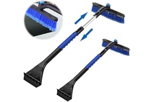 IWILCS 3 in 1 Snow Brush with Ice Scraper, 64-80cm Extendable Ice Scraper & Snow Brush, Snow Removal Tool with Non-Slip Foam Handle for Trucks SUVs Car Windscreen and Windows (Blue)