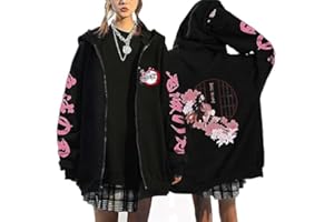 zhedu Kamado Nezuko Sweat à Capuche Zippé Graphique Harajuku Manches Longues Y2k Décontracté Surdimensionné Hip Hop Punk Streetwear Manteau