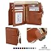Produktbild Befen Frauen RFID Blockierung Brieftasche Vollnarbenleder Frauen kleine kompakte Bifold Leder Geldbörse Vordertasche Mini Wallet – Karamell braun
