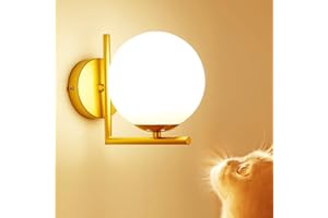 CHAO ZAN LED Apliques De Pared,Interior Dorada Minimalista Moderna Para Luz Pared,Elegante Redonda Cristal Forma Bola Redonda Lámparas de pared Metal Creativa Pared E27 Para Dormitorio Pasillo baño Espejo