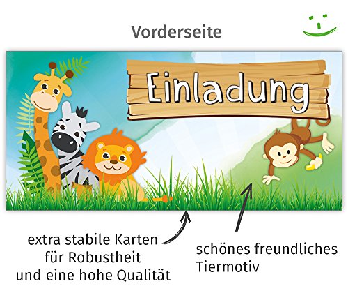 Set: 12 große Einladungskarten „Tiere“ mit 12 Umschlägen zum Kindergeburtstag – auch für einen Ausflug in den Zoo prima geeignet - 4