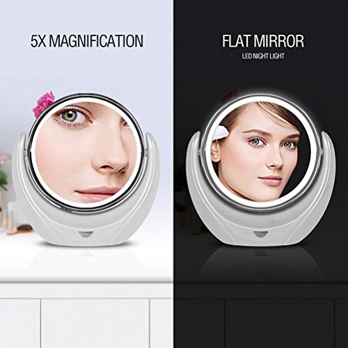 Vicloon Edelstahl 5-Licht LED Make-up Spiegel Double-Face 360°Vergrößerungsspiegel(Perle Weiß mit Silber) - 2