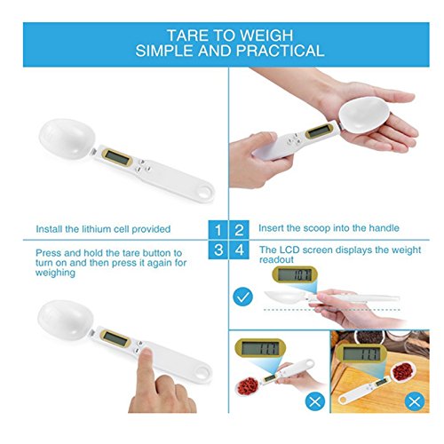 lzn 500g/0.1g Digitale Löffelwaage Küchenwaage Einstellbare, LCD-Anzeige zum Abmessen von Mehl Zucker/ Gewürze/ Milch/ Kaffee, in 4 Maßeinheiten: Unzen, Gramm, Karat, Körnung