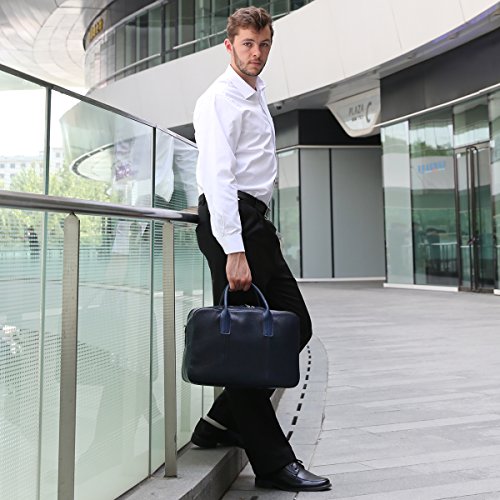   Leathario Leder Aktentasche Unisex Wasserfestes Innenfutter - 14 Zoll Dunkelblau