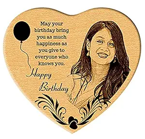 Incredible Gifts India Heart Shaped Wooden Engraved Photo Gift for Wife Birthday Special (5.5 X 6 Inches, Beige)