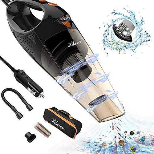 Hikeren Aspirateur Voiture, Aspirateur à Mains Portatif Puissant Voiture 100W Aspirateur Portable avec Filtre Hepa en Acier Inoxydable Aspirateur Sac de Rangement pour Voiture Humide & Sec