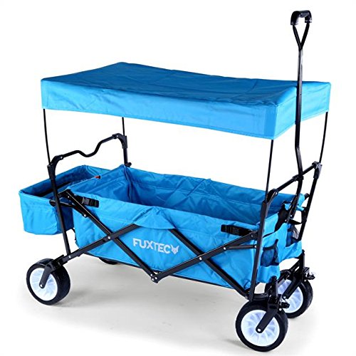 FUXTEC Bollerwagen BW-100 Türkis Blau mit Bremse, Breitreifen, Dach, Hecktasche - 4