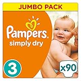 Pampers - Simply Dry - Couches Taille 3 (4-9 kg/Midi) - Jumbo Pack - Lot de 2 (2 x 90 couches)