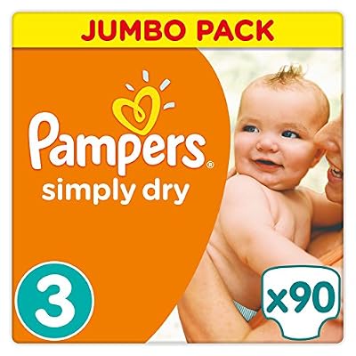 Pampers - Simply Dry - Couches Taille 3 (4-9 kg/Midi) - Jumbo Pack - Lot de 2 (2 x 90 couches)