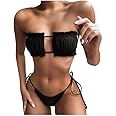 HUJINGLS Women Hollow Sexy Bikini Tube Top Bikini Push-Up Padded Thong Bandage Swimwear Swimsuit Beachwear Bikini Set, Black
