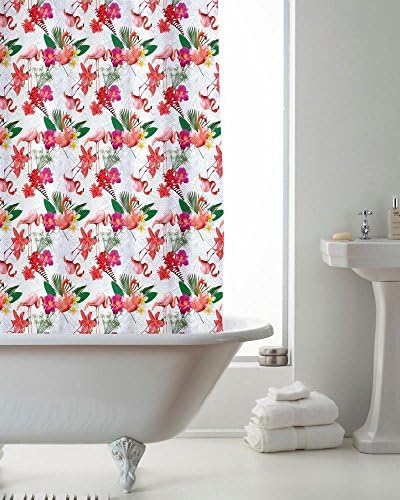 LUXURY MODERN EXOTIC BIRDS FLAMINGOS BATHROOM SHOWER CURTAIN PINK 180 X 180XCM WITH HOOKS