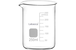 Labasics Vaso de Vidrio, 1 Paquete, Vaso de Forma Baja Graduado de Vidrio Borosilicato con Pico Vertedor, 250 ml, Resistencia a Altas Temperaturas, Uso en Laboratorio
