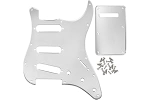 IKN Guitar Pickguard 11 Trous SSS Scratchplate Tremolo Cavity Cover Back Plate with Screws for Strat Electric Guitar Part, 1Ply Silver Mirror