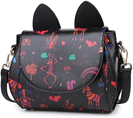 Otomoll Women Pu Leather Cute Cartoon Black Cat Fashion Shoulder Bag Mobile Tote Cross Body Bag