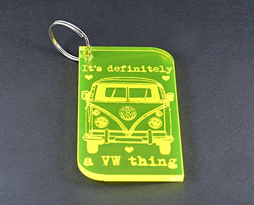 Llavero design 'Volkswagen Camper', en plastico de color amarillo fosforito