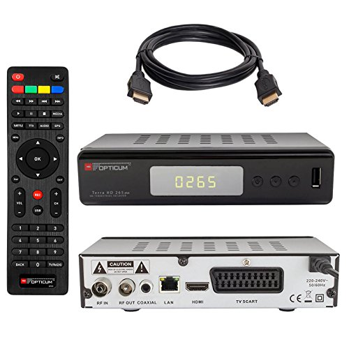 HB DIGITAL DVB-T/T2 SET: Opticum Terra HD 265 HEVC DVB-T/T2 Receiver + HDMI Kabel mit Ethernet Funktion und vergoldeten Anschlüssen (Full HD, HEVC/H.265, HDTV, HDMI, USB 2.0 DVBT DVBT2 DVB-T2) - 2