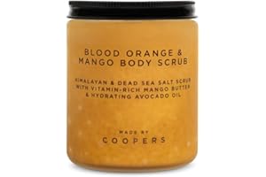 Made By Coopers Blood Orange Mango Dead Sea Salt and Sugar Scrub - 250g Natural and Organic Exfoliate for Face and Body - Full Body Exfoliation with Moisturizing Oils