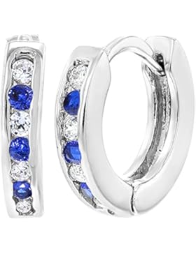 In Season Jewelry Baby Kinder - Creolen Ohrringe XS Winzig Rhodiniert Blau und Klar Kristall 7mm