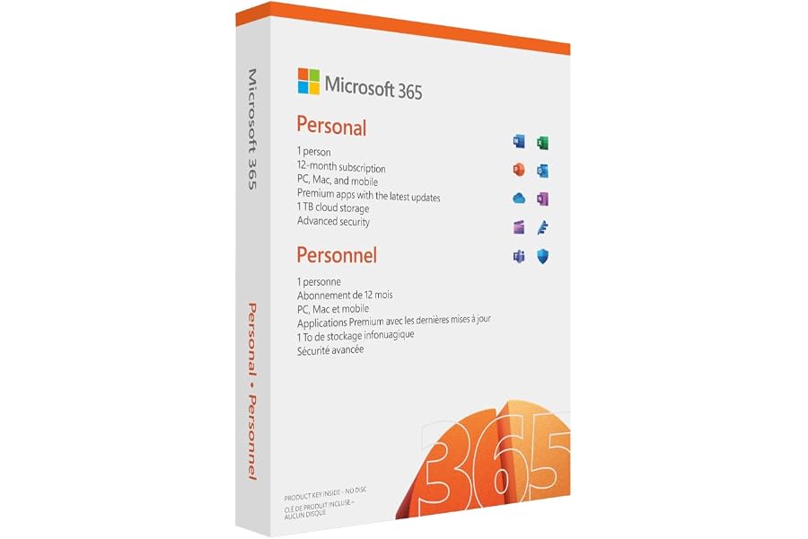 Microsoft 365 Personnel, Office 365 apps, 1 personne, 1 an, PC/MAC, tablette et smartphone, Box
