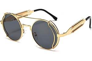 YAMEIZE Rotondi Occhiali da Sole da Uomo Retrò-Vintage Steampunk Protezione UV400 Cornice Metallica Occhiali