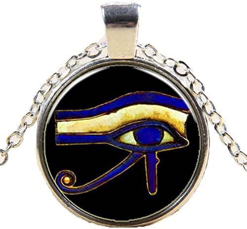 Blue Black The Eye of Horus Wedjat Eye Time Gemstone Pendant Necklace